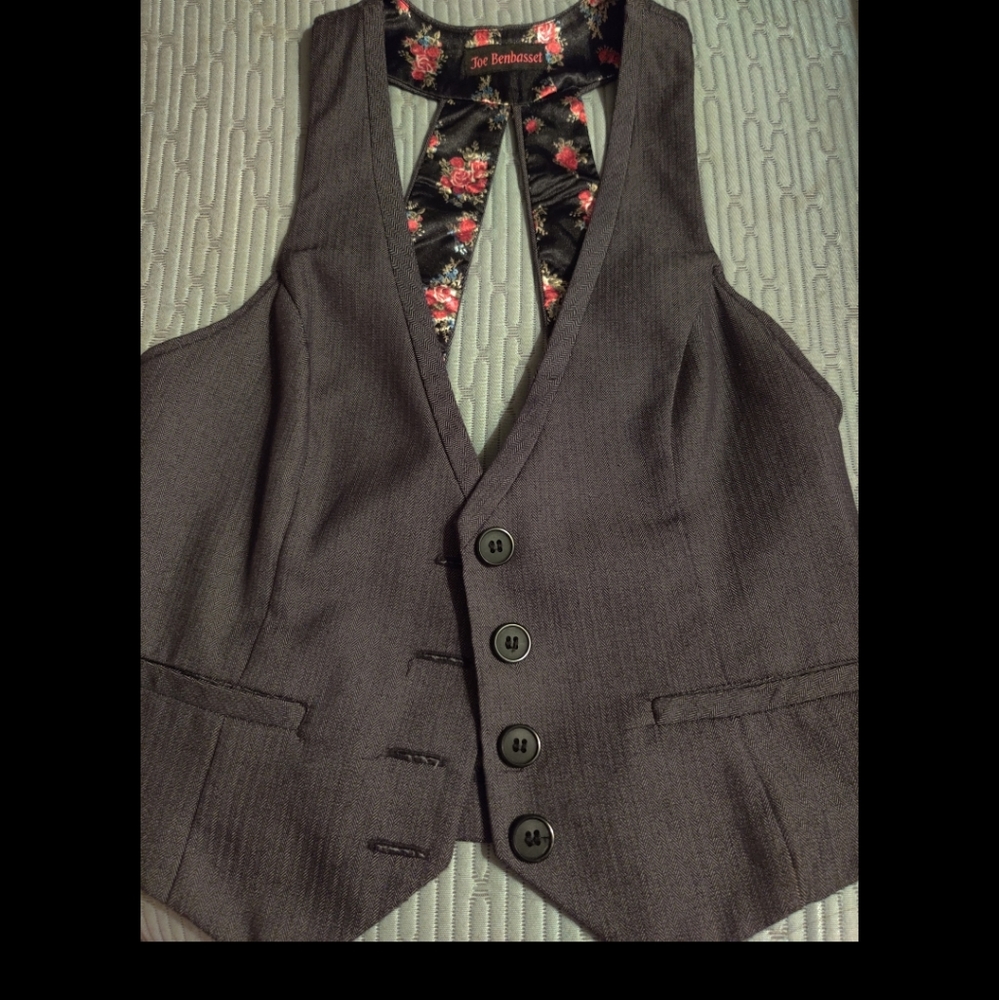 Grey Pin Striped Dress Tank Button Vest